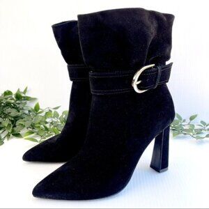 Joie Alby Belted Suede buckle heeled black Ankle Boots size 5.5 NWOT